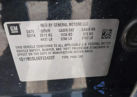 2014 Chevrolet Malibu 1Ls из США, поврежденный, VIN 1G11B5SL6EF234207